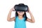 Asian little Chinese girl experiencing virtual reality via VR go