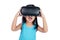 Asian little Chinese girl experiencing virtual reality via VR go