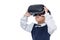 Asian little Chinese girl experiencing virtual reality via VR go