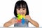 Asian Little Chinese Girl Playing Colorful Puzzle