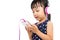 Asian Little Chinese Girl Using Mobile Phone with Headset