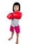 Asian Little Chinese Girl Wearing Boxing Glove With Fierce Expre