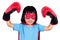 Asian Little Chinese Girl Wearing Super Hero Costume with Boxing