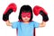 Asian Little Chinese Girl Wearing Super Hero Costume with Boxing