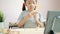 Asian little girl making air plane wooden model, Select focus shallow depth of field