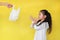 Asian little girl making X sign her arms for needless a white thin polythene plastic bag to Reduce or zero waste isolated on