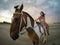 Asian little girl riding a horse on the beach in the evening,sunset with a girl on horseback,travel in Hua Hin,Prachuap Khiri Khan
