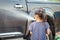 Asian little girls helping parent washing a car