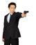 Asian male carry a gun on white