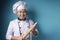 Asian Male Chef, Baker Holding Kitchen Tool Rolling Pin