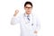 Asian male doctor angry hold fist up