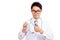 Asian male doctor thumbs up with thermometer