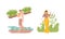 Asian Male and Female Farmer Cultivating Agricultural Crop Vector Illustration Set