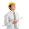 Asian male with safety hardhat