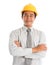 Asian male wearing yellow hardhat.