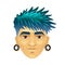 Asian man with blue hair and tunnels in ears isolated vector