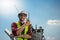 Asian man civil engineer wearing safety helmet in site work.