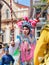 Asian man dressed in ancient Chinese opera costume participates in Tilburg T-parade, Netherlands