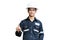 Asian man,Engineer or Technician in white helmet, glasses and bl