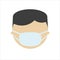 Asian man in mask, flat character. Male Face in breathing mask. Warning quarantine. Coronavirus epidemic.Air pollution. Bacterias