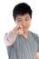 Asian man pointing an accusatory finger