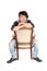 Asian man sitting backwards on chair.