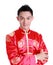 Asian man is smile in chinese new year day,on white background