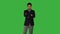 Asian Man Standing isolated on green screen background