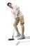 Asian man swing the putter golf club