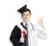 Asian man in two occupations of doctor and graduation