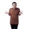 Asian man wearing batik shirt shows indifferent gesture