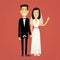 Asian Marriage Couple Fiance And Bride Wear Wedding Dress Holding Hands Flat Design Vector Illustration