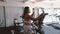 Asian mature women mid age fitness indoor in the gym.