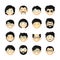 Asian men head avatar iconset with beards, mustaches, glasses and rosy cheeks