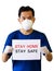 Asian men wear medical masks N95. Holding a Campaign Banner to Stay Home Stay Safe To Prevent the Outbreak of the Corona Virus Tha