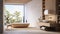 Asian Minimalism home interior bathroom,  emphasizes simplicity, clean lines, low furniture, and natural materials