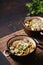 Asian miso ramen noodles with chicken and tofu