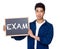 Asian mixed Indian man with blackboard showing a word exam