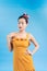 Asian model posing in retro fashion and vintage concept shoot. Copyspace area for advertising slogan or text message