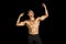 Asian muscle men posing muscle front on the black background | Body fitness gym big arm and bicep