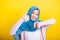 Asian Muslim Arab woman Islam wear hijab she showing thumbs up and thumbs down difficult choose