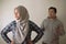 Asian muslim couple husband and wife having fight, argue and ignoring on each other, bad relationship in marriage