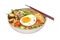 Asian noodle soup, Ramyeon ramen with chicken, vegetables and egg in white bowl,