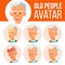 Asian Old Man Avatar Set Vector. Face Emotions. Senior Person Portrait. Elderly People. Aged. Children. Beautiful, Funny