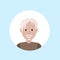 Asian old man face happy portrait on blue background, male avatar flat