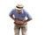 Asian old man, have an upset stomach, On white isolated background