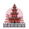 Asian pagoda temple in Japan. Color vector flat cartoon illustration isolated