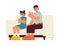 Asian parent scolding child flat vector spot illustration