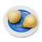 Asian pears on white plate with bottom blue