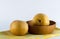 Asian Pears on Yellow Plaid Napkin Wood Bowl